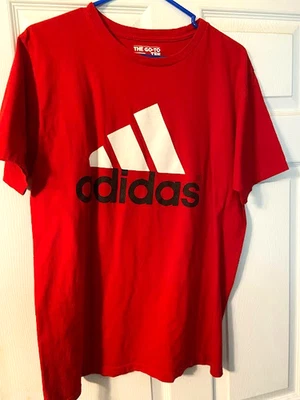 ADIDAS-T-Shirt-Size L-Large-Tee-Red-3 Stripes Logo-Adult-Licensed - Image 1 of 2