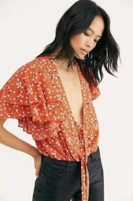 Intimately Free People Call Me Later Bodysuit Top Floral Print Ruffle Size XS - Image 1 of 4