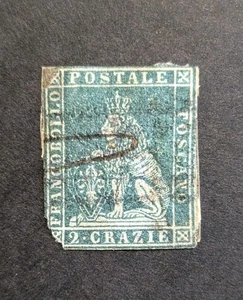 Italian States Tuscany Toscana 1851 2 Crazie Green Blue Used Spacefiller - Picture 1 of 2