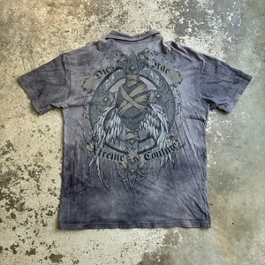 Xtreme Couture Polo Shirt Men Medium Grey Tie Dye Cotton Oversized USA MMA Y2K - Picture 1 of 14