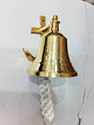 Campana Náutica Marina de los Estados Unidos Ancla Barco Campana Montada en la Pared Campana de Latón Barco Antiguo Foto 1 de 4