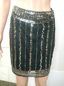 Size S 26W Black Sheer Lined Short Skirt Special Event Dancewear Gold Stud - Picture 1 of 10