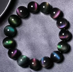 Regenbogen Obsidian 12mm Perlen Stretch Armband Heilung Schutz Geschenk für Mann - Bild 1 von 4