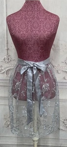 Victorian Trading Co Emory's Satin & Lace Embroidered Half Apron 41C - Picture 1 of 5