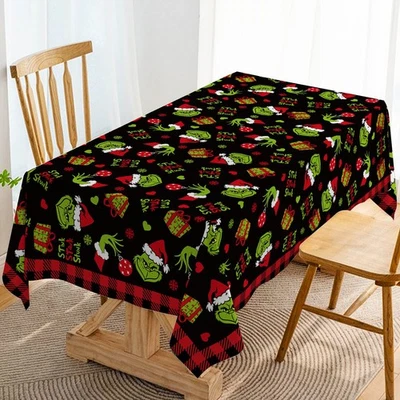 Merry Christmas Tablecloth Xmas Green Elf Winter Holiday Party Decoration Rec... - Image 1 of 4