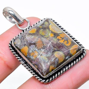 Pendente In Argento Sterling 925 Fatto A Mano In Giada Di Bambù 1.65" - Foto 1 di 5