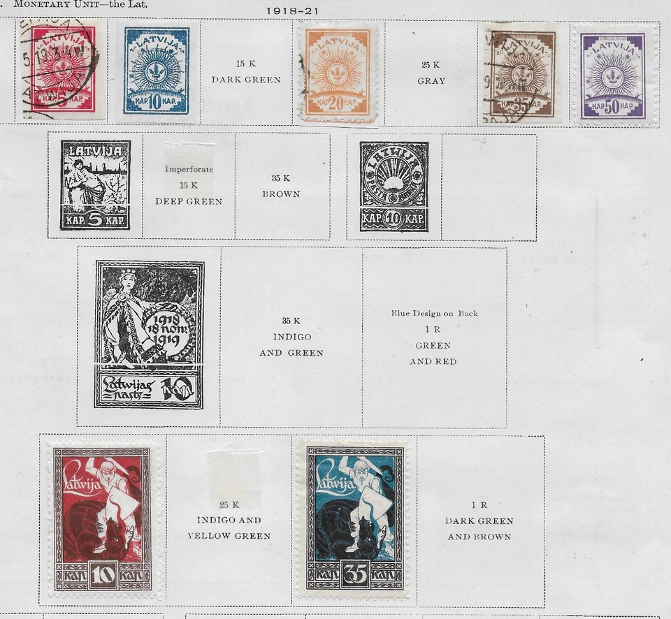 7 selos da Letônia de álbum antigo de qualidade 1918–1921 - Imagem 1 de 1