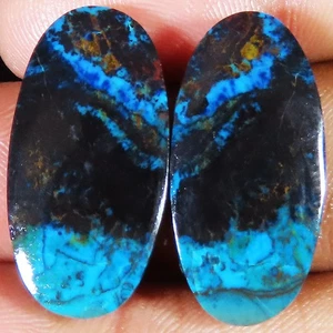 natural AZURITE pair cabochon loose gemstone 36.55 Cts. (12x25x3 mm) oval shape - Picture 1 of 6