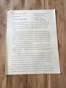 CNVA SIKORSKY/STRATFORD OCCUPATION Mar 1965 press release anti-vietnam war peace - Picture 1 of 2