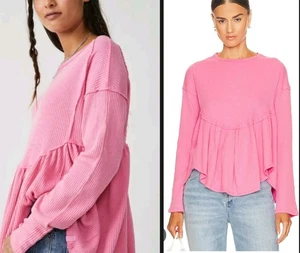 Top Free People Oh My Babydoll Algodón Tejido Waffle Clavel Rosa Cuadrado Grande Nuevo - Imagen 1 de 17