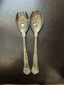 "Juego de tenedor y cuchara grande para ensalada victoriana plateada en relieve de 9"" HERMOSO" - Imagen 1 de 7