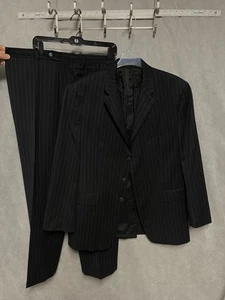Ralph Lauren Suit Men 44L Black Stripe 3B Wool Academia Career 36x32 Pants Luxe - Picture 1 of 19