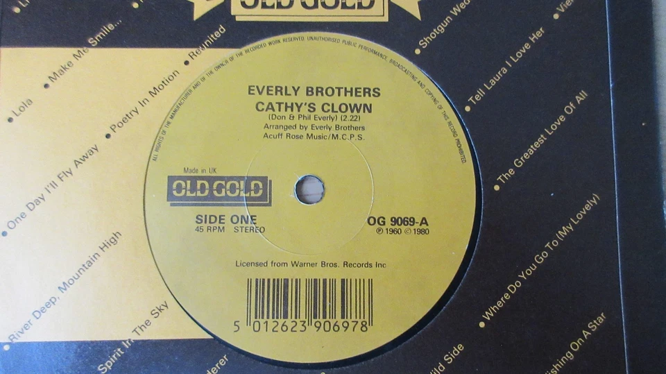 The Everly Brothers Cathy's Clown/Temptation 7" 1980 **MINT** - Image 1 of 1
