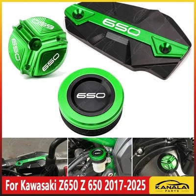 For Kawasaki Z650 2017-2025 Brake Fluid Reservoir Cap Oil Filler Cap Plug Cover Foto 1 de 4