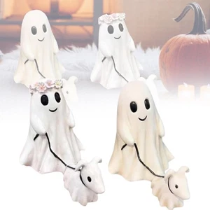 2x Ghost Walking Dog Statue Halloween Spooky Ghost Walk Dog Figurine Decor Ghost - Picture 1 of 14