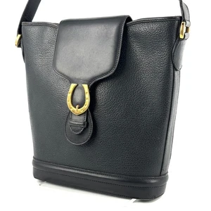 GUCCI Horse Shoe Hardware Shoulder Bag Leather Black Vintage Authentic - Picture 1 of 21