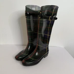 Lauren Ralph Lauren Rossalyn II Woman’s Plaid Rain Boots Size 9 - Picture 1 of 11