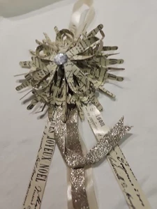 Fiocco natalizio vintage ornato carta fiore argento glitter glam - Foto 1 di 19