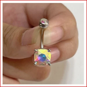 Surgical Steel With Beautiful Square CRYSTAL Double Gem 14g 10mm Belly Barbell - Picture 1 of 1