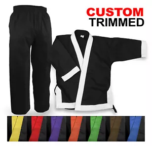 Tang Soo Do Black Trimmed Uniform Gi TSD Karate Gi Elastic Waist Martial Arts - Picture 1 of 11