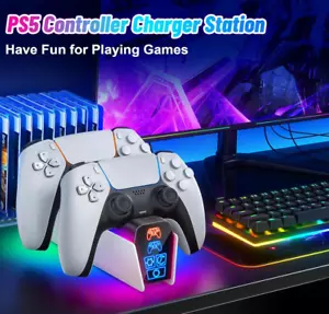 PS5 Charging Station, PS5 Controller Charging Dock with Timer Function RGB LED - Picture 1 of 9
