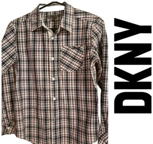 DKNY Boys (Youth) Size Medium Blue & Light red Plaid Long Sleeved Shirt  - Picture 1 of 13