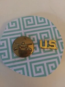 MI003-Army Enlisted Tank Cross Swords, US Collar Brass Pin, Set of 2 - Picture 1 of 3