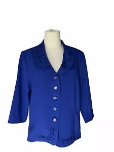 TanJay Petites Blazer Size 10P Royal Blue Long Sleeve Suit Jacket Pockets button - Picture 1 of 10