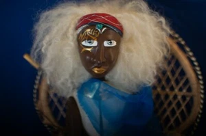  Kunst Puppe OOAK Handarbeit schwarz Afroamerikanisch Folk Ton Skulptur Melandolly - Bild 1 von 12