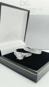 White gold finish round cut created diamond twin set & box - Picture 1 of 7
