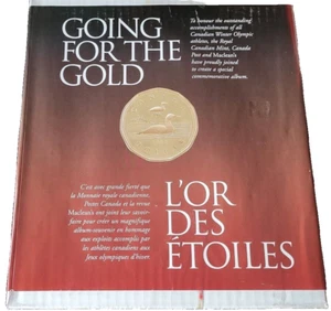2002 Canada Going For The Gold 22Kt Plated Loonie/Stamps MacLean's Magazine Set - Picture 1 of 6