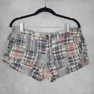 American Eagle Outfitters Plaid Madras Short Shorts Womens Juniors 6 Pink Blue - Picture 1 of 19