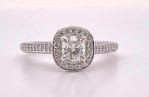 GIA-zertifizierter Cushion Diamond Halo Verlobungsring 14K Weißgold F/VVS1 - Bild 1 von 7