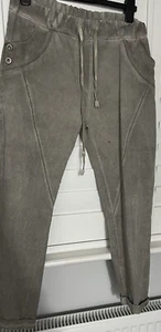 Ladies Stretch Joggers Taupe Beige Distress Look Stretch One Size 14 16 - Picture 1 of 4