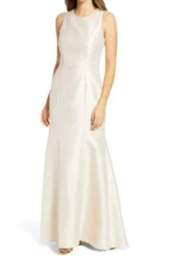 Alfred Sung Womens 10 Champagne Sleeveless Cut Out Back Dupioni Trumpet Gown - Picture 1 of 8