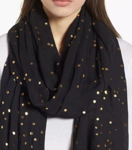 Kate Spade - Lámina de puntos de confeti - Bufanda oblonga - Negro/Dorado - Nuevo en paquete - $98 - Imagen 1 de 8