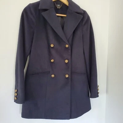 Chaquetón F&F Talla 4 Azul Marino Mezcla Lana Doble Pecho Ornamentado Dorado Botones Bolsillo Foto 1 de 4