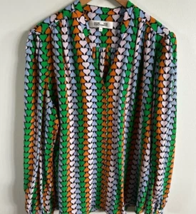 Diane Von Furstenberg Blouse Long Sleeve Womens Size 16 Heart Pattern - Picture 1 of 5