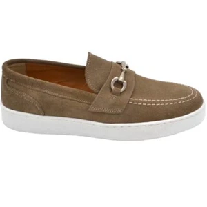 Mocassini uomo con morsetto argento classico sportivo vera pelle camoscio beige - Foto 1 di 8