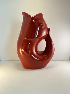 Gurgle Pot Fish Pitcher 2006 Burnt Orange Ceramic 9” Original - Image 1 of 4