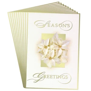 LOTE DE 10 tarjetas de felicitación de temporada y sobres de lámina dorada, flores de pascua blancas - Imagen 1 de 5