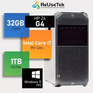 HP Z4 G4 Workstation Intel i7-9800X 32GB RAM 1TB NVMe SSD AMD Radeon Pro WX 3100 - Picture 1 of 14