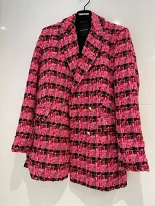 Decjuba Tweed Pink Houndstooth Jacket Size 10 - Picture 1 of 6