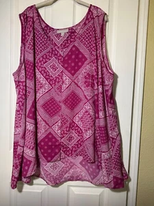 WOMAN WITHIN SIZE 3X 30/32 FUCHSIA BUTTON UP SLEEVELESS PAISLEY HI LOW TOP - Picture 1 of 6