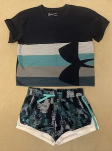 Under Armour girls lot large youth shorts Cropped tshirt Set - Picture 1 of 6