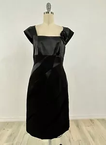 JS Collections Black Satin Rose Print Embellished Cocktail Sheath Dress Size 6 - Picture 1 of 5