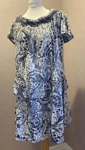 Vila Luci Layered Dress Size L Navy Blue & White Short Sleeves - Picture 1 of 7