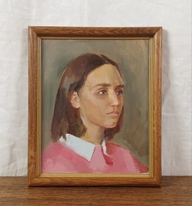 Retrato al óleo de niña en rosa, pintura original enmarcada, artista Khatulevska - Imagen 1 de 9