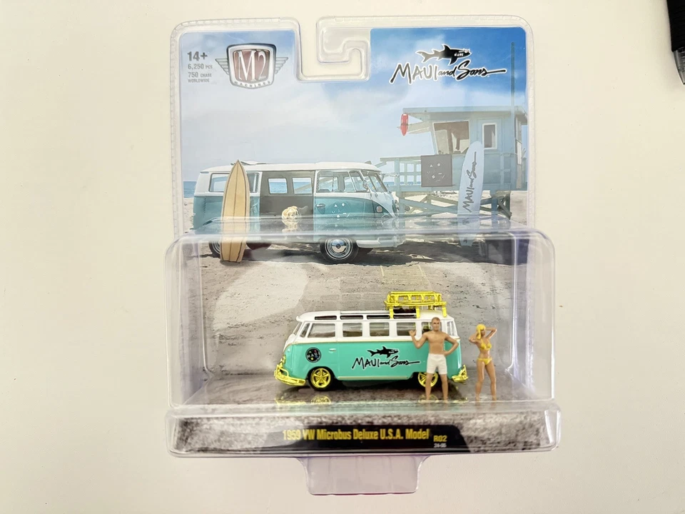 M2 Machines Diorama - 1959 VW Microbus Deluxe USA Model Maui & Son CHASE 1/750  - Image 1 of 4