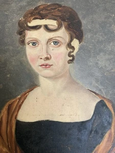 Schönes Ölgemälde Leinwand Porträt 19. Jh. Frau Kunst 1850 Haare zu identifizieren - Bild 1 von 7